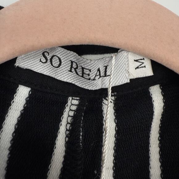 So Real Bodcon Jumpsuit size Medium Black White Striped Long Sleeve collared New - Picture 10 of 11